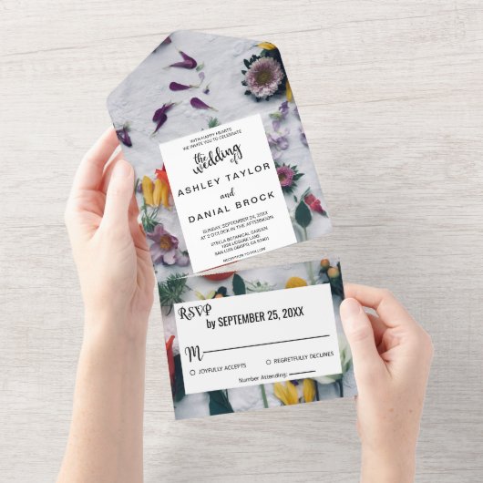 エレガント花バラフローラ オールインワン招待状 (貼ってはがせる)