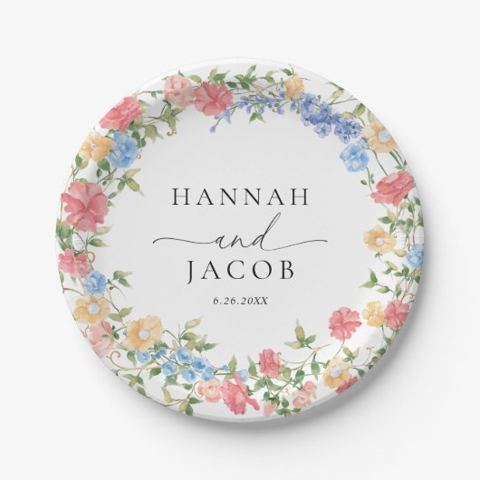 エレガント花パーソナライズされた結婚の ペーパープレート (正面)