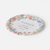 エレガント花パーソナライズされた結婚の ペーパープレート (アングル)