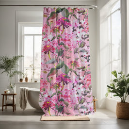 エレガント花ピンクフローラ シャワーカーテン
