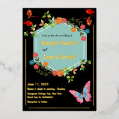 エレガント花フローラ結婚 箔招待状 (正面)