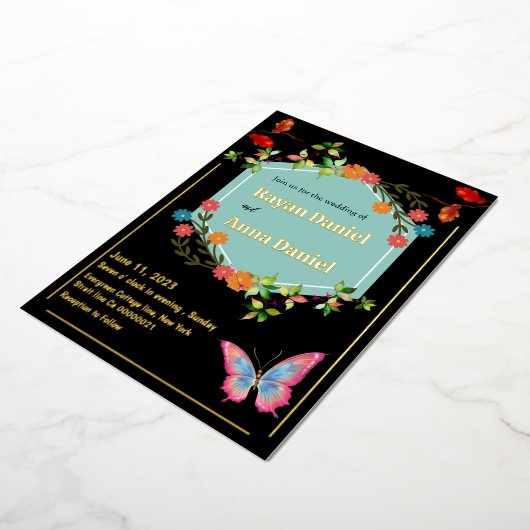 エレガント花フローラ結婚 箔招待状 (回転した状態)