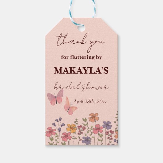 エレガント花モダン蝶ブライダルシャワー ギフトタグ (正面)