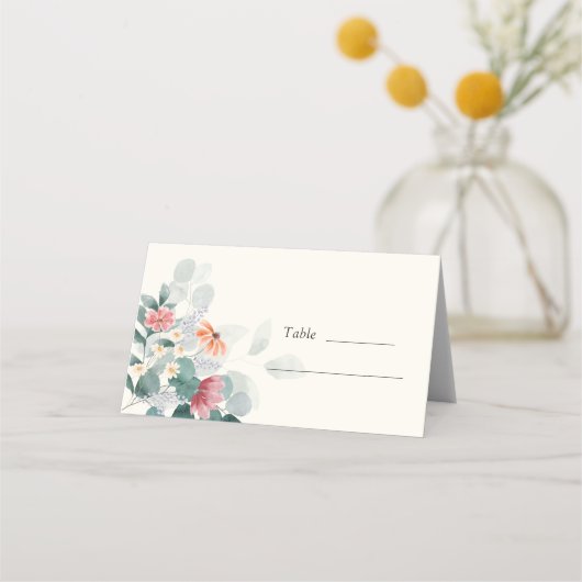 エレガント花ユーカリ結婚プス プレイスカード (正面)