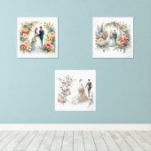 エレガント花嫁と花婿の水彩 (ウッドフロア)