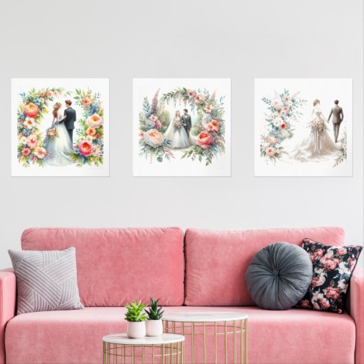 エレガント花嫁と花婿の水彩 (リビング)