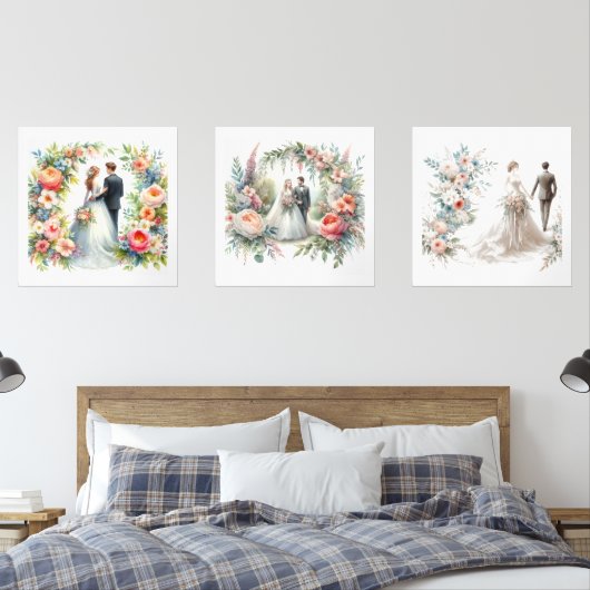エレガント花嫁と花婿の水彩 (寝室)