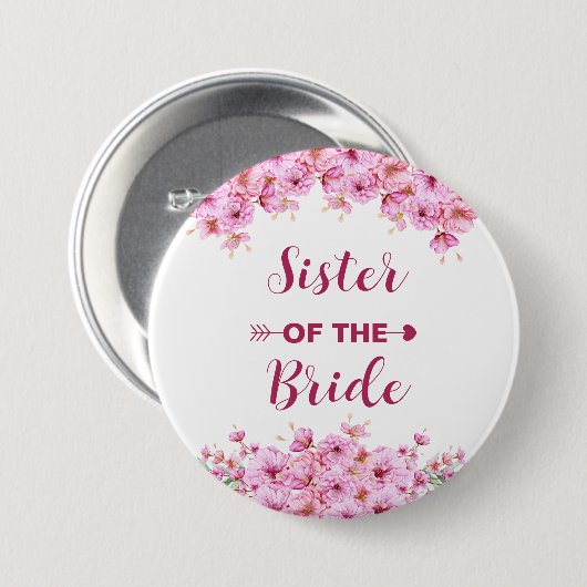 エレガント花嫁の水彩桃色フローラ姉妹 缶バッジ (正面&裏面)