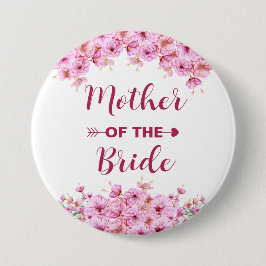 エレガント花嫁の水彩桃色フローラ母親 缶バッジ