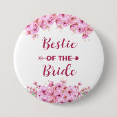 エレガント花嫁の水色ピンクフローラのベスティー 缶バッジ (正面)