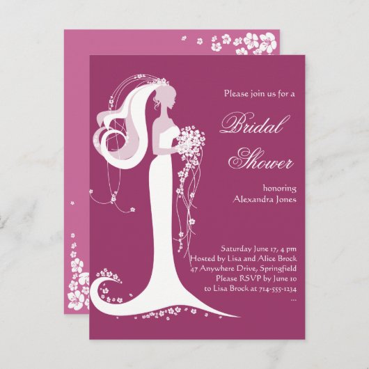 エレガント花嫁ブライダルシャワーパーティの招待状3 インビテーションポストカード (正面/裏面)