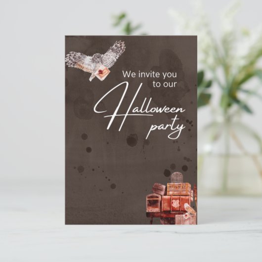 エレガント花模様とスカルハローウィンパーティ 招待状 (スタンド正面)