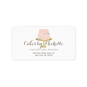 エレガント花模様ケーキ付きピンク飾ケーキ ラベル