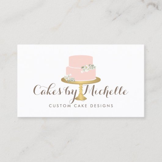 エレガント花模様ケーキ付きピンク飾ケーキ 名刺 (正面)