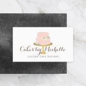 エレガント花模様ケーキ付きピンク飾ケーキ 名刺