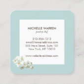エレガント花模様ケーキ付きブルー飾ケーキ スクエア名刺 (裏面)
