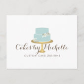 エレガント花模様ケーキ付きブルー飾ケーキ ポストカード (正面)