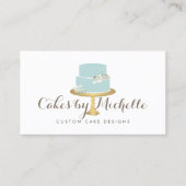 エレガント花模様ケーキ付きブルー飾ケーキ 名刺 (正面)