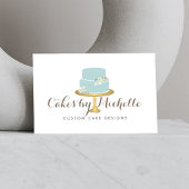 エレガント花模様ケーキ付きブルー飾ケーキ 名刺