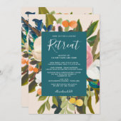 エレガント花模様ズモダンレディーズリトリートティール(緑がかった色) 招待状 (正面/裏面)