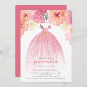 エレガント花模様ドレスピンクキンセアニェラ招待状 招待状 (正面/裏面)