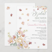 エレガント花模様ワイルドフラワーピンクブライダルシャワー 招待状 (正面/裏面)