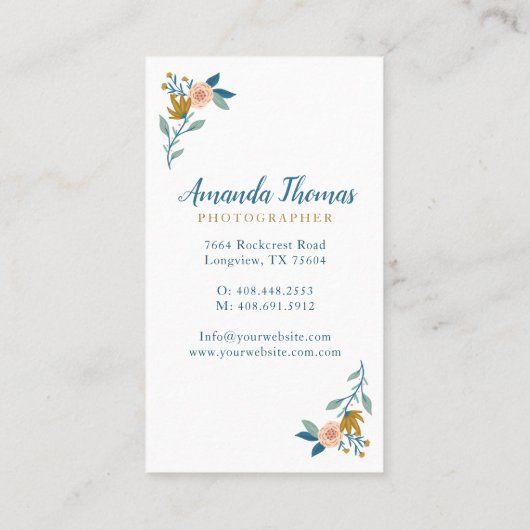 エレガント花模様写真ハート写真家 名刺 (裏面)