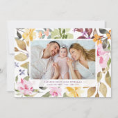 エレガント花模様生まれたばかりの写真ベビー誕生 案内状 (正面)