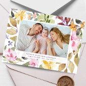 エレガント花模様生まれたばかりの写真ベビー誕生 案内状