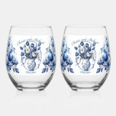 エレガント花瓶の白と青のチューリップ結婚 ステムなしワイングラス (正面)