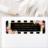 エレガント花白黒ストライプ金ゴールド枠 ラベル (インサイチュ)