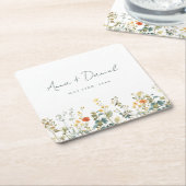 エレガント花結婚の スクエアペーパーコースター (アングル)