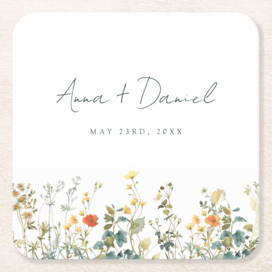 エレガント花結婚の スクエアペーパーコースター (正面)