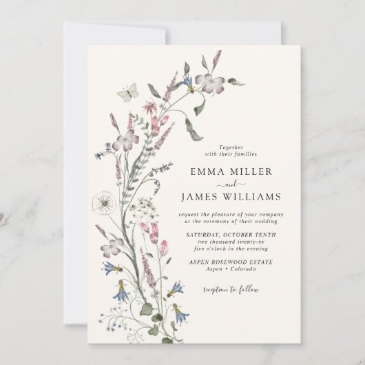 エレガント花結婚の 招待状 (正面)