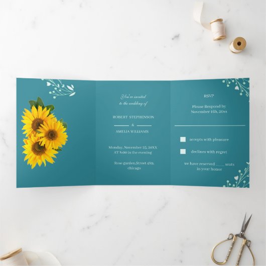 エレガント花結婚病 三つ折り招待状 (内部)