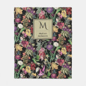 エレガント花離れ黒フローラ フリースブランケット (正面)