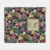 エレガント花離れ黒フローラ フリースブランケット (正面(横))