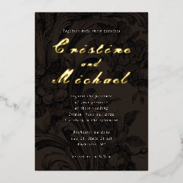 エレガント花飾結婚金ゴールド 箔招待状