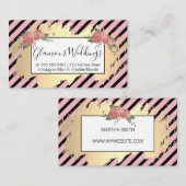 エレガント花/ピンク/金ゴールド 名刺 (正面/裏面)