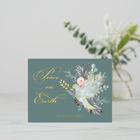 エレガント芸術的フローラ平和 箔シーズンポストカード (立ち正面)