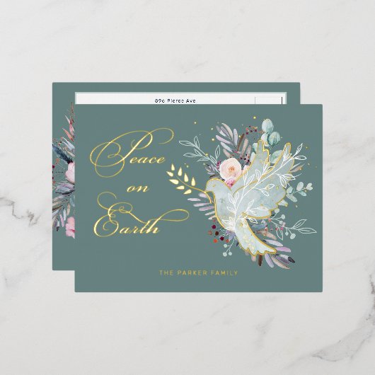 エレガント芸術的フローラ平和 箔シーズンポストカード (正面/裏面)