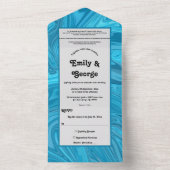 エレガント芸術的モダン青抽象芸術波結婚の オールインワン招待状 (内側)
