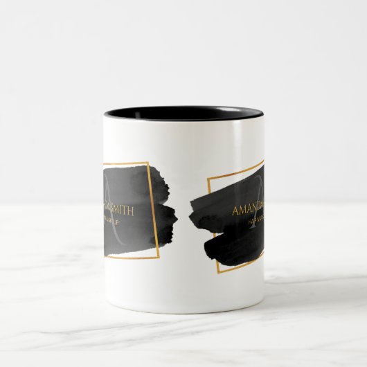 エレガント芸術的モダン黒と金ゴールド ツートーンマグカップ (中央)