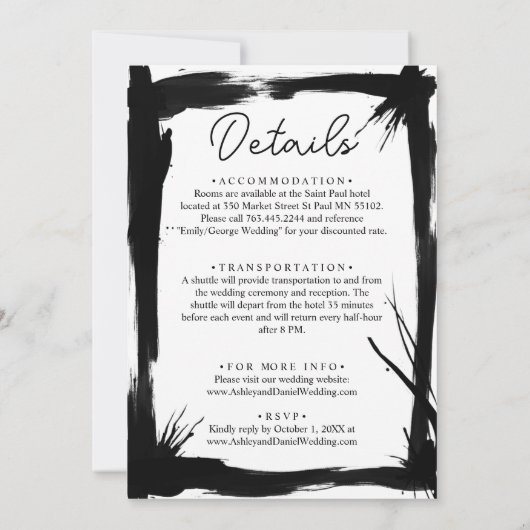 エレガント芸術的白モダン結婚の 招待状 (裏面)