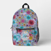 エレガント芸術的鮮やかフローラ手書き プリントバックパック (正面)