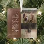 エレガント茶の自然モダンミニマル写真 ガラスオーナメント<br><div class="desc">数々の写真エレガント茶色の水の色の植物性タイポグラフィメリーモダンクリスマスの休日のオーナメント。</div>