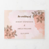 エレガント茶カスタマイズ結婚花 三つ折り招待状 (カバー)