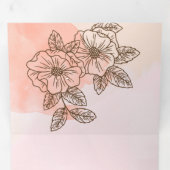 エレガント茶カスタマイズ結婚花 三つ折り招待状 (内部最初)