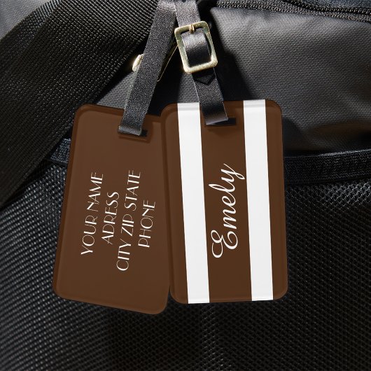 エレガント茶モダン白ストライプ色のパターン名 ラゲッジタグ