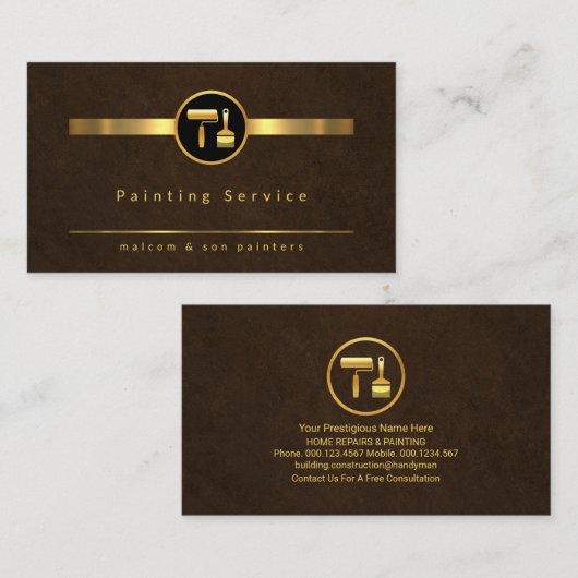 エレガント茶色のグランジ金ゴールド絵を描線 名刺 (正面/裏面)